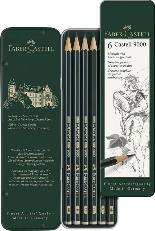 Faber-Castell 9000 Dereceli Kalem Seti 6'lı Metal Kutu