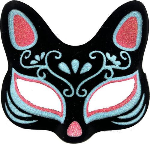 Siyah Renk Süet Kaplama Üzeri Mavi Kırmızı Simli Kedi Maskesi 17x14 cm