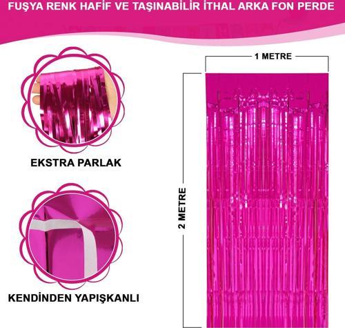 Fuşya Renk Ekstra Metalize Parlak Saçaklı Arka Fon Perde İthal A Kalite 1x2 Metre