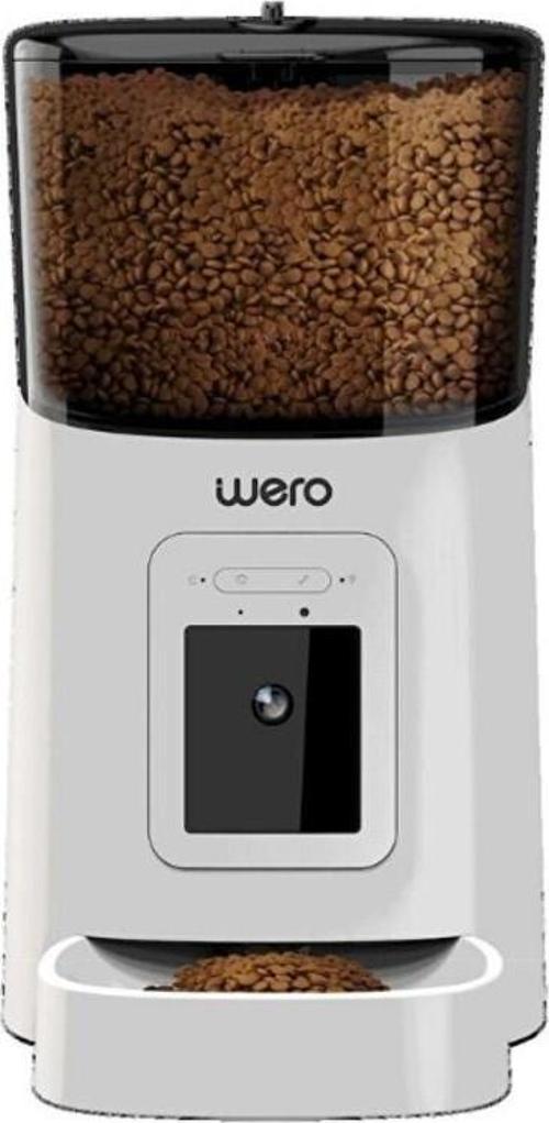 1080P Ayarlanabilir Kamera, 6 Lt, Wifi Kontrol Kedi/Köpek Besleyici, Pet Feeder, Plastik Kase, Beyaz