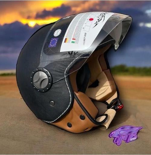 701 Deri Kaplı Yarı Camlı Elektrikli Bisiklet Motosiklet Scooter Kaskı 2XL Beden Siyah