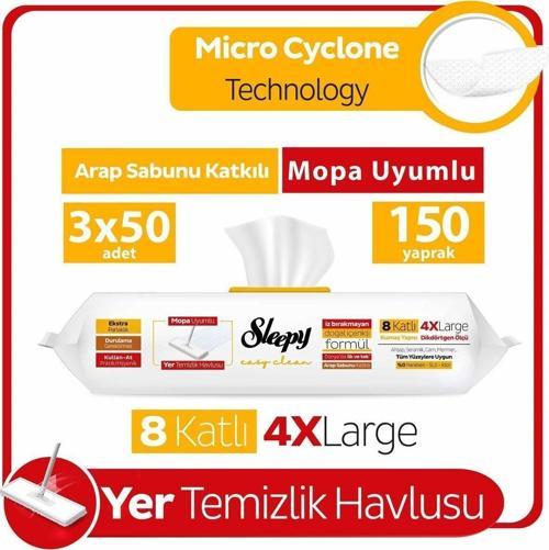 Easy Clean Arap Sabunu Katkılı Mopa Uyumlu Yer Temizlik Havlusu 3x50 (150 YAPRAK)