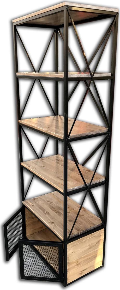 Kitaplık 13659 X Metal ÇAPRAZ Ahşap Ladin Natüre Raf siyah Tel Kapak El Yapım
