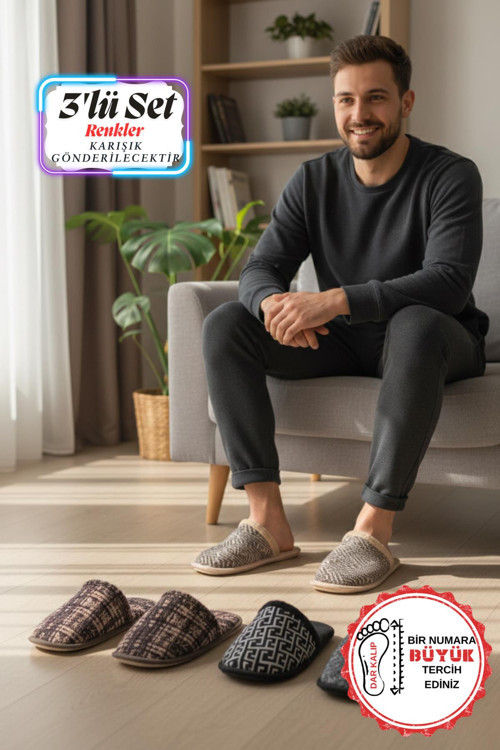 Erkek Rahat Taban Çeyiz Ev Halı Misafir Terliği-(3'lü Set)