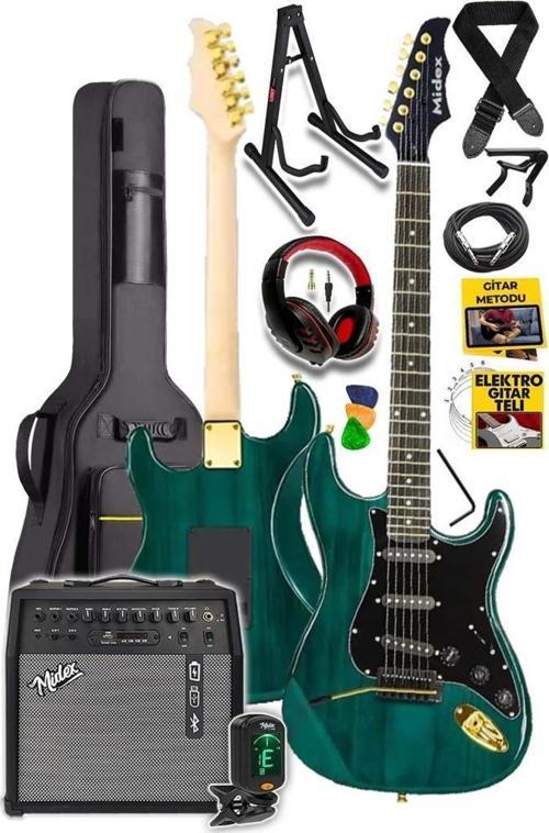 GLC-40GR-50AMP Elektro Gitar Seti 50 WATT Şarjlı BT Amfi Kulaklık ve Full SET