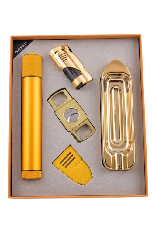 3 Torch Çakmak Tüp Sehpa Küllük Kesici Gold Beşli Puro Seti