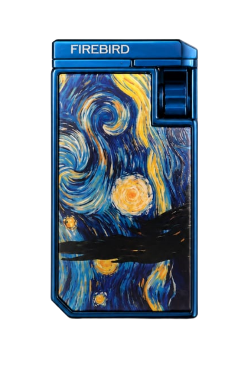 Çift Torch Pürmüz Yıldızlı Gece Desenli Mavi Puro Çakmağı