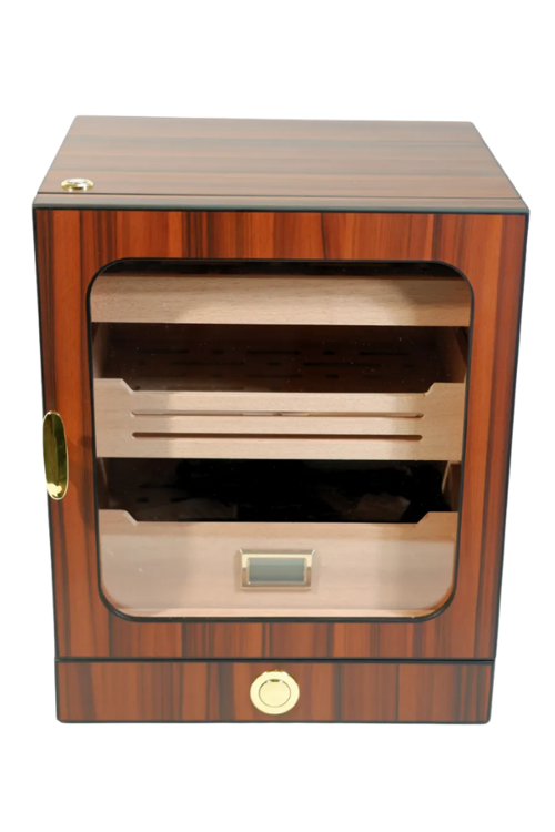 PremiumQuality Las Condes Aksesuar Çekmeceli İçi Ledli Kahverengi Sedir Humidor Puro Kutusu