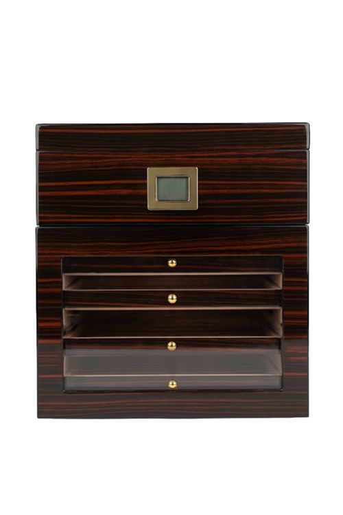 PremiumQuality Vitacura 4 Çekmeceli İçi Ledli Kahverengi Sedir Humidor Puro Kutusu