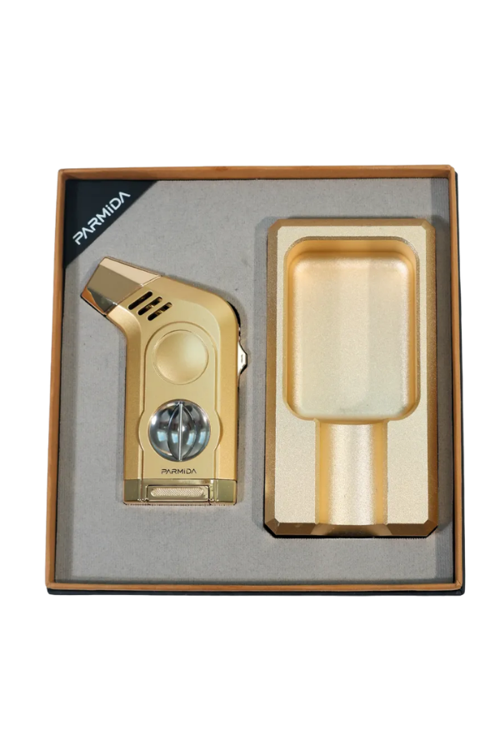 Gold Tek Torch Masa Tipi Çakmak Tekli Gold Küllük İkili Puro Seti