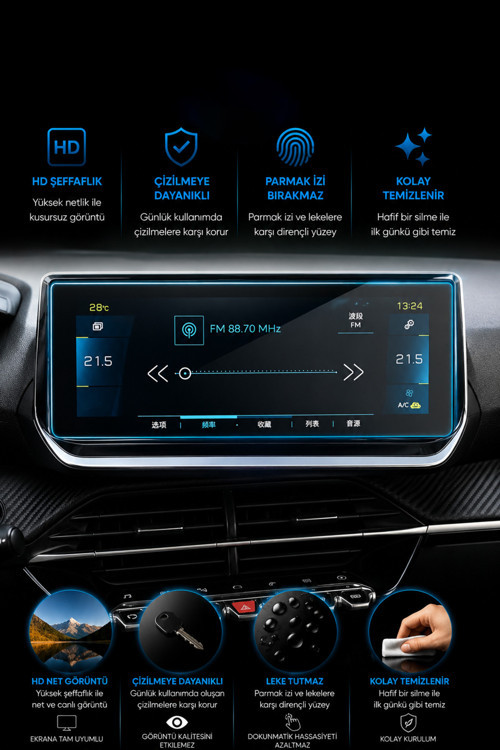 Peugeot 5008 10 Inç Multimedya Glass Ekran Koruyucu 9h 2019-2020