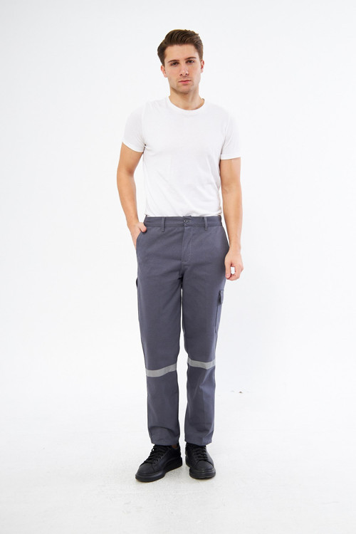 Pantolon 16/12 Gabardin %100 Pamuk Reflektörlü Kargo Cepli Gri Yazlık