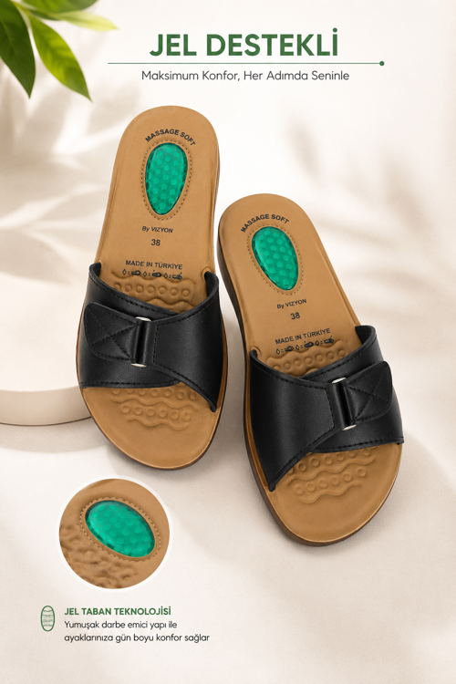 Vizyon 4507 Hafif Yumuşak Tabanlı Comfort Jelli Cırtlı Kadın Terlik