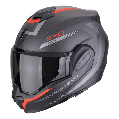 Exo-Tech Evo Carbon Cosy Çene Açılabilir Motosiklet Kaskı Mat Siyah Kırmızı