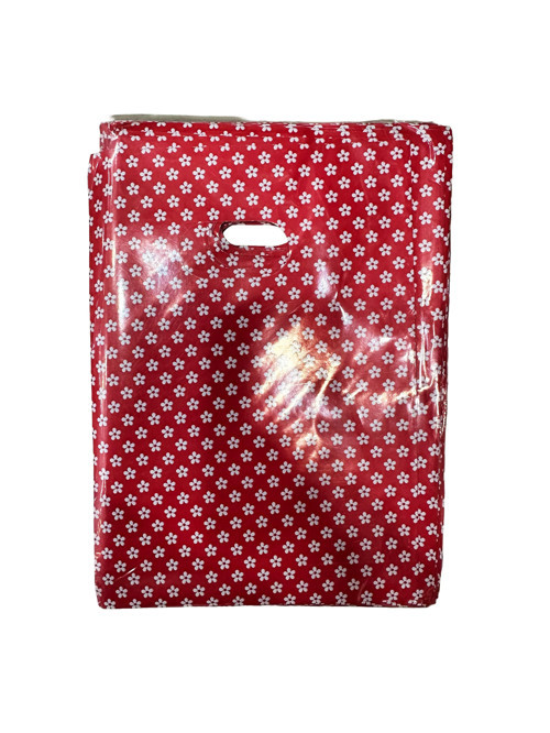 Kırmızı Çiçekli Metalize Hediye Paketi El Geçmeli Poşet - 13x20 Cm. - 100 Adet
