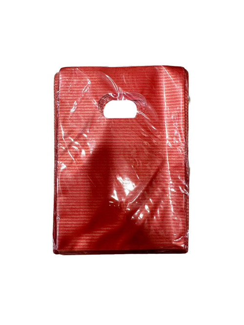 Kırmızı Çizgili Metalize Hediye Paketi El Geçmeli Poşet - 13x20 Cm. - 50 Adet
