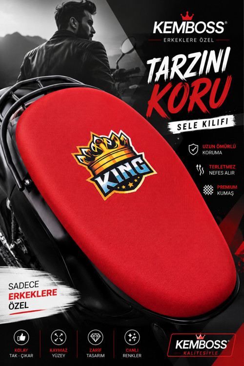 King Universal Motor Sele Kılıfı Kırmızı Scooter Sele Koruyucu %100 Polyester Yıkanabilir Koltuk Kılıfı