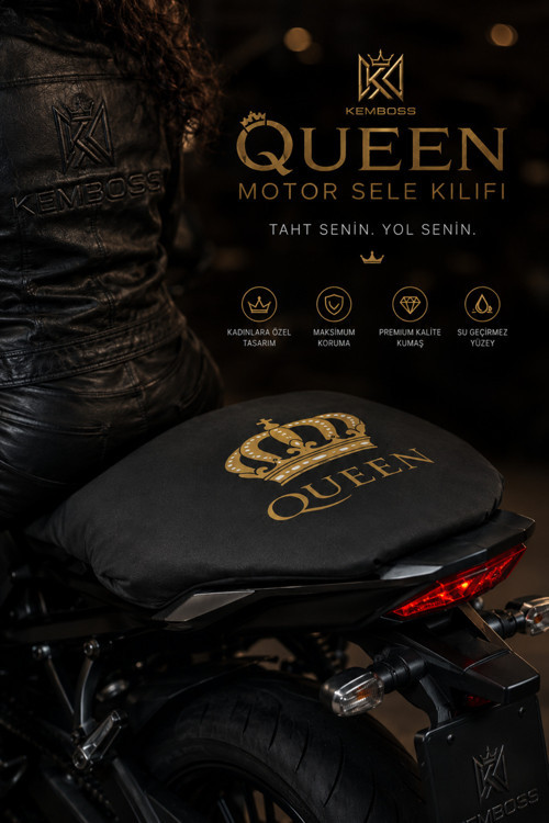Queen Universal Motor Sele Kılıfı Siyah Scooter Sele Koruyucu Kadınlara Özel %100 Polyester Yıkanabilir Koltuk Kılıfı