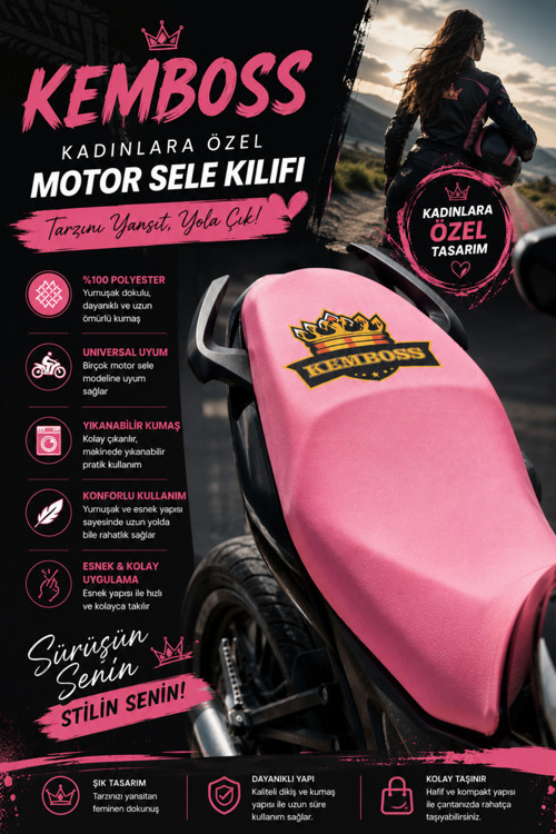 Pembe Universal Motor Sele Kılıfı Kadın Scooter Sele Koruyucu %100 Polyester Yıkanabilir Koltuk Kılıfı