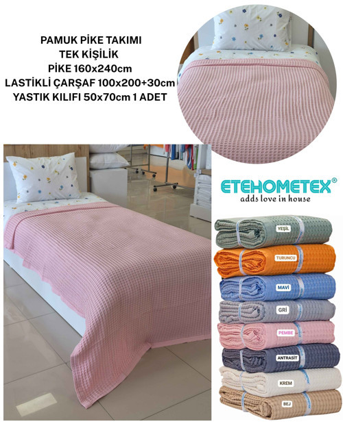 ETEHOMETEX HAVUZLU PİKE TAKIMI %100 PAMUK TEK KİŞİLİK