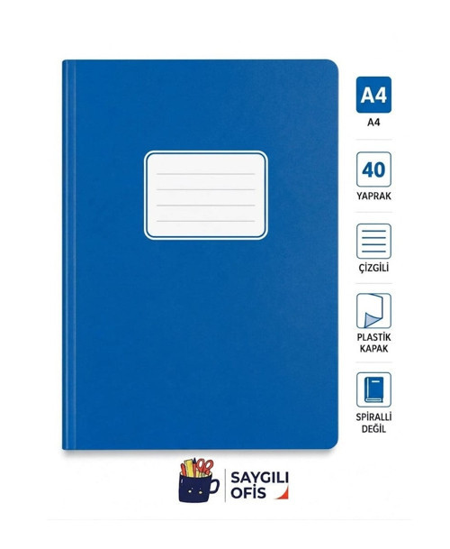 SaygılıOfis 40 Yaprak A4 DİKİŞLİ DÜZ Pp Kapak ÇİZGİLİ Defter