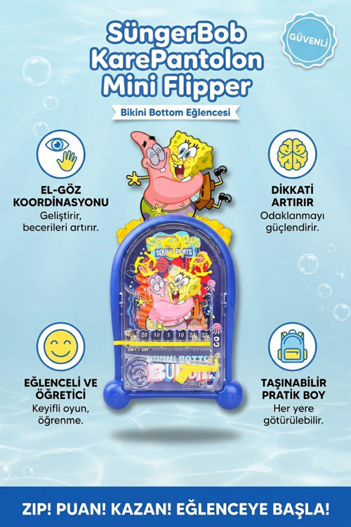 Pinball Oyunu SpongeBob Nostaljik Retro Eğitici El Oyunu Pilsiz 2+ Yaş Çocuk Oyuncak
