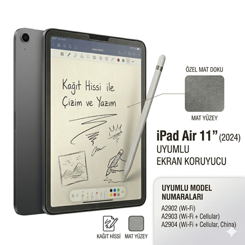 iPad Air 11" M2 (2024 Model) Uyumlu Paperlike Mat Ekran Koruyucu – Kağıt Hissi Veren Özel Yüzey