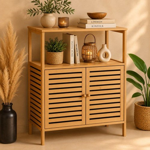 Bambu Çok Amaçlı Dolap Raflı Ahşap Banyo Dolabı Mutfak Düzenleyici Balkon Saklama Ünitesi