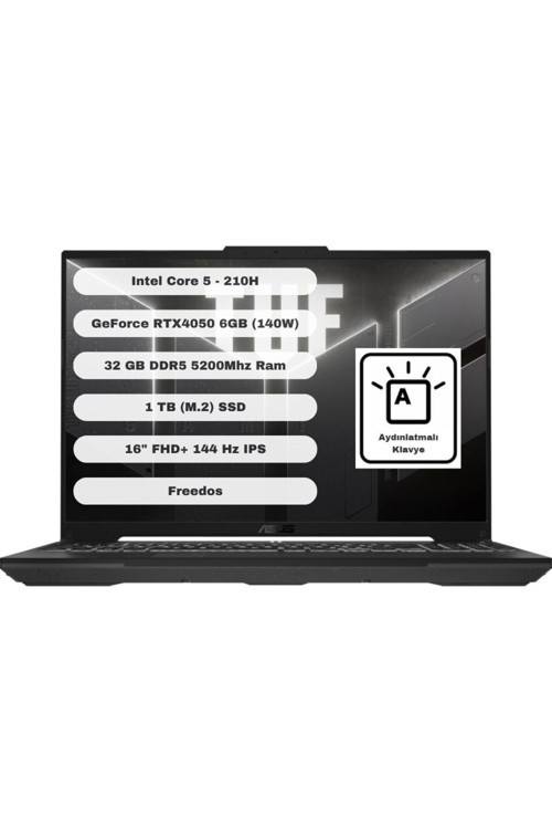 Tuf Gaming Gtı321 Intel Core 5 210H 32Gb 1Tb Ssd Rtx4050 Freedos 16" Fhd+ Fx607Vu-Rl017