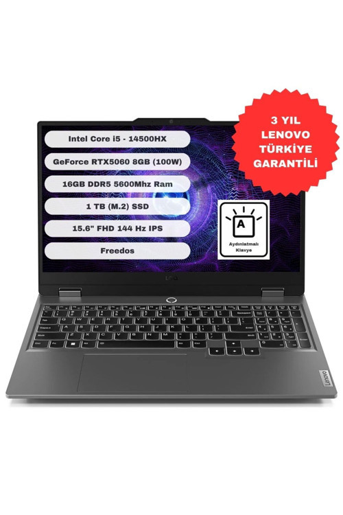Loq 15Irx10 83Je012Ntr Intel Core İ5 14500Hx 16Gb 1Tb Ssd Rtx 5060 Freedos 15.6" Fhd