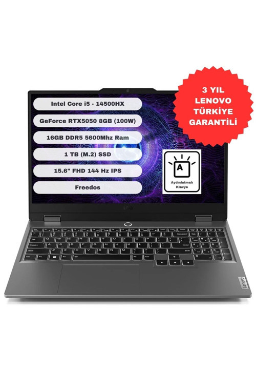 Loq 15Irx10 83Je012Ftr Intel Core İ5 14500Hx 16Gb 1Tb Ssd Rtx 5050 Freedos 15.6" Fhd