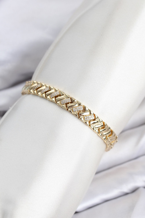 CM Geometrik Model Zirkon Taşlı VIP Seri Gold Renk Pirinç Kadın Bileklik TG27BB8616