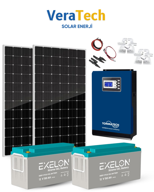 Karavan Solar Enerji Paketi – 2x390W Güneş Paneli, 3kVA MPPT İnverter, 2x150Ah Jel Akü