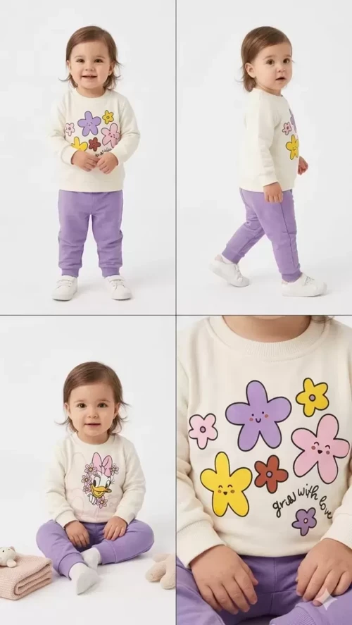 6/24 Ay Çiçek Baskılı Basic Bebek Takımı