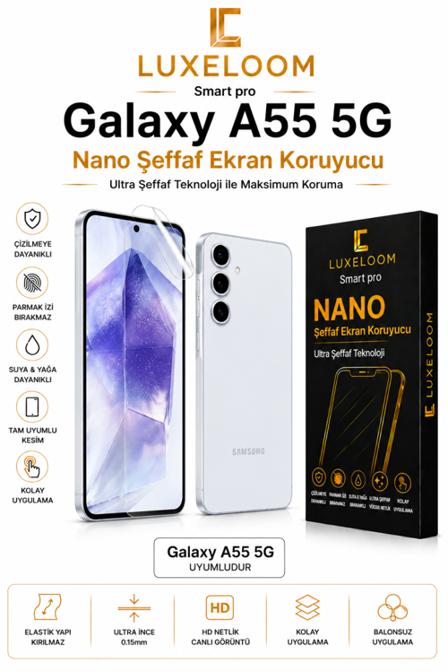 LUXELLOOM Galaxy A55 5G Uyumlu Nano Şeffaf Ekran Koruyucu Film
