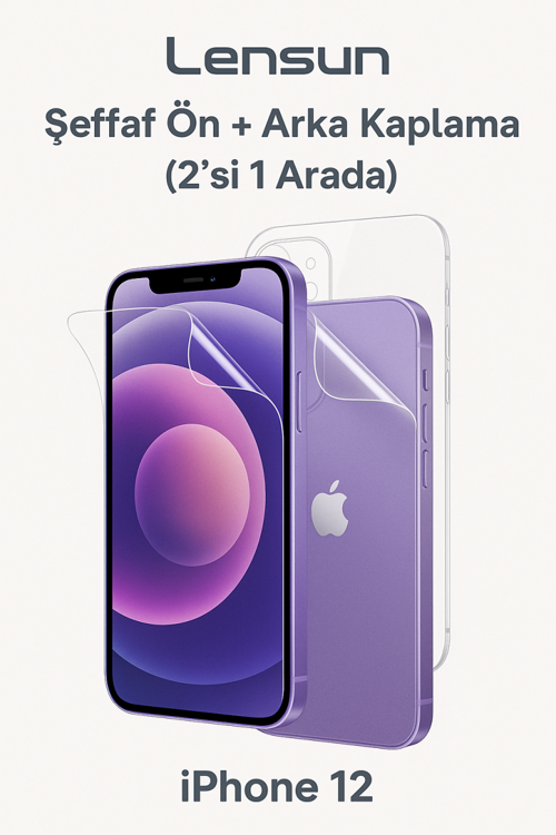 Apple Uyumlu iPhone 12 Lensun Nano Şeffaf Ön + Arka Kaplama 2 Si 1 Arada