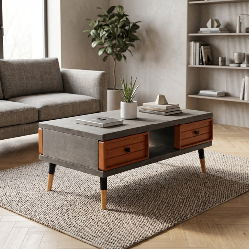 Stria Brew: Modern Doğal Masif Orta Sehpa, 4 Çekmeceli - 110x60 AN-BK
