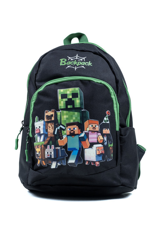 Çocuk Okul Sırt Çantası Erkek Öğrenci Su Geçirmez Minecraft Karakterli Siyah Yeşil