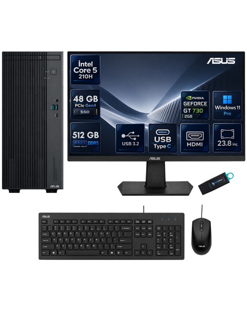 ExpertCenter P500MV Intel Core 5 210H 48 GB DDR5 512 GB SSD Nvidia GT730 Windows 11 Pro Masaüstü Bilgisayar + 23.8 İnç A