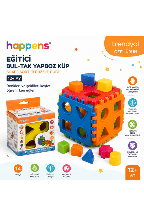 Eğitici Bul Tak Küp Oyuncağı 14 Parça | Şekil Eşleştirme ve Motor Gelişim Oyuncağı