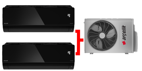 1+5 Multi Sistem 36100 MD Pro Dış Ünite (2 Adet 18 BTU Siyah İç Üniteler Duvar Tipi Klima