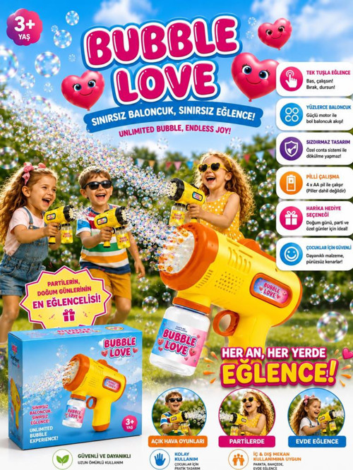 Pilli Işıklı Köpük Tabancası Otomatik Işıklı Baloncuk Tabanca Bubble Gun Çocuk Oyuncağı