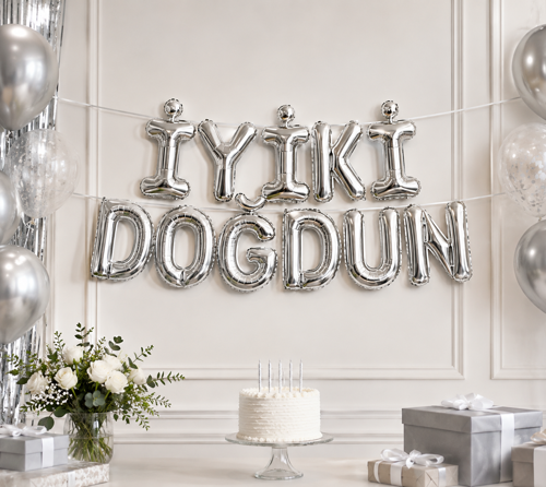 İyi Ki Doğdun Gümüş Folyo Balon Yazı Seti 15 Parça İpli Doğum Günü Parti Süsü Dekoru