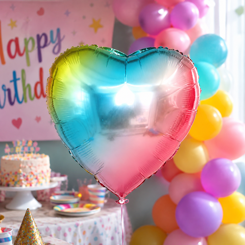 Rainbow Kalp Folyo Balon 18 İnç Doğum Günü Parti Süsü Dekorasyon Balonu Helyumlu