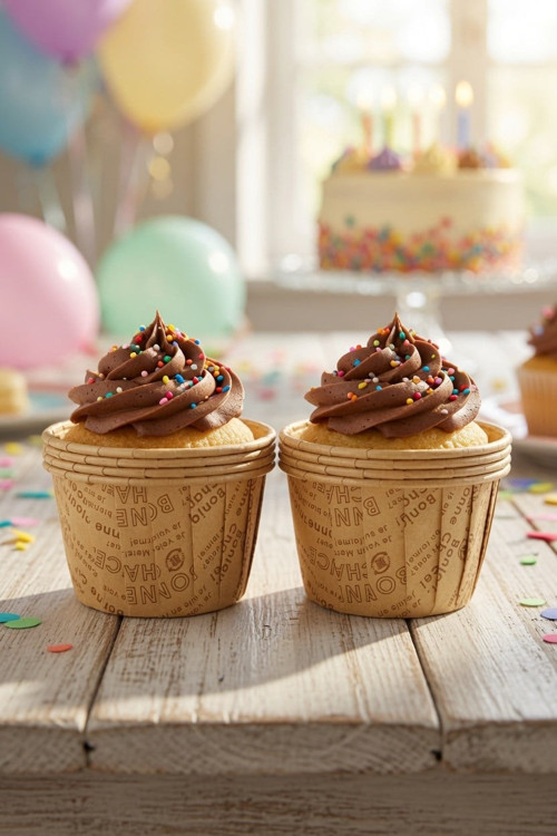 Cupcake Kapsülü 24'lü Kraft Yazılı Lamineli Asetat Kutulu Muffin Kek Sunum ve Hediye Seti