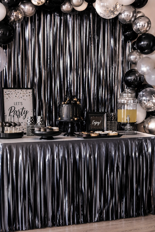 Metalize Mat Gümüş Silver Masa Eteği Fon Süs 270x75 Cm Parti Masa Dekorasyon Süsü