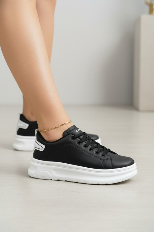 Kadın Yanları Nokta Perforeli Kontrast Topuk Parçalı Ortopedik Kalın Platform Taban Sneakers Spor Ayakkabı