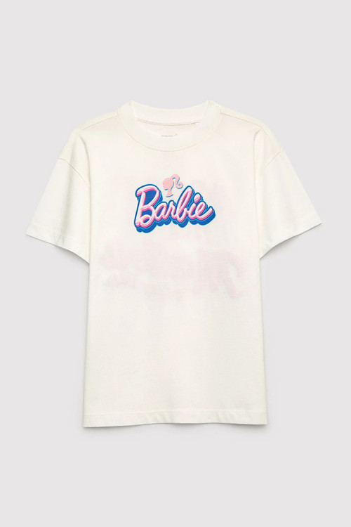 Baskılı % 100 Pamuk Loose Fit Bisiklet Yaka Kız Çocuk T Shirt 7610453-70057 BEYAZ