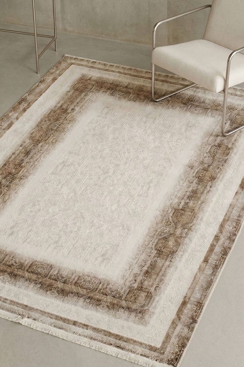 Sembol 2904 Bej Vizon Modern Çerçeveli Salon Halısı