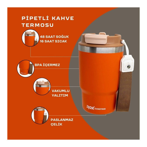 CAMPING PİPETLİ KAHVE TERMOSU 0.45 LT -TURUNCU